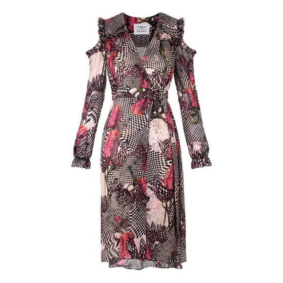 LK Bennett Preen Sioux Women Midi Dress size 4 Floral Long Sleeve Cold Shoulder - Picture 3 of 13